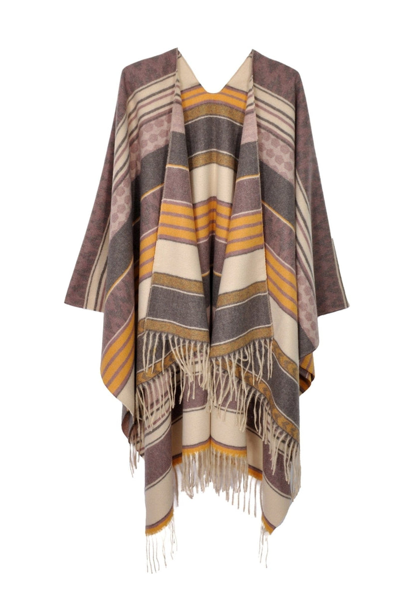 MS0312 Camila Aztec Print Fringe Ruana - MiMi Wholesale