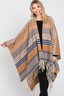 MS0312 Camila Aztec Print Fringe Ruana - MiMi Wholesale