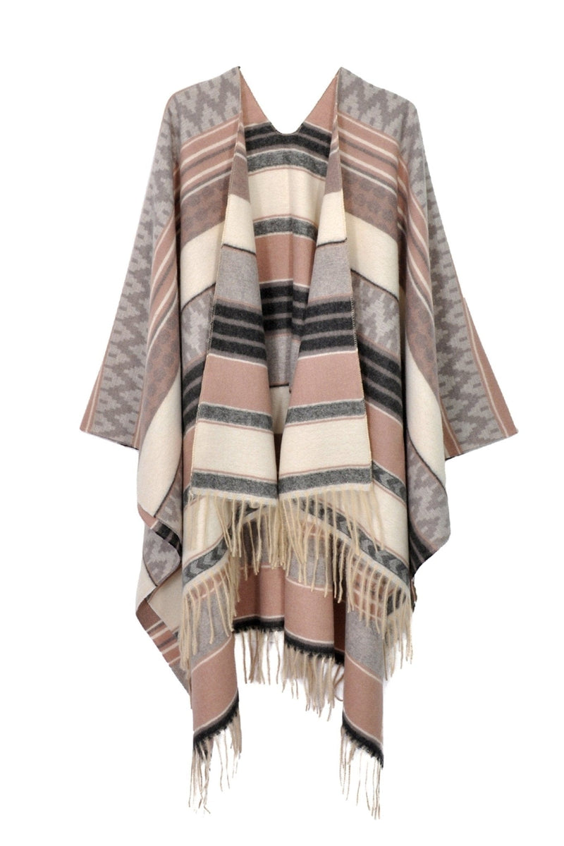 MS0312 Camila Aztec Print Fringe Ruana - MiMi Wholesale