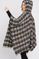 MS0317 Erika Plaid Fringe Ruana With Hoodie - MiMi Wholesale