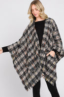 MS0317 Erika Plaid Fringe Ruana With Hoodie - MiMi Wholesale