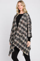 MS0317 Erika Plaid Fringe Ruana With Hoodie - MiMi Wholesale