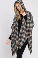 MS0317 Erika Plaid Fringe Ruana With Hoodie - MiMi Wholesale