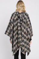 MS0317 Erika Plaid Fringe Ruana With Hoodie - MiMi Wholesale