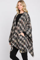 MS0317 Erika Plaid Fringe Ruana With Hoodie - MiMi Wholesale