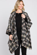 MS0317 Erika Plaid Fringe Ruana With Hoodie - MiMi Wholesale