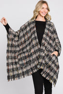 MS0317 Erika Plaid Fringe Ruana With Hoodie - MiMi Wholesale