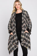 MS0317 Erika Plaid Fringe Ruana With Hoodie - MiMi Wholesale