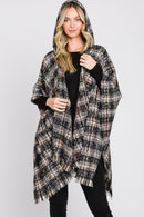MS0317 Erika Plaid Fringe Ruana With Hoodie - MiMi Wholesale