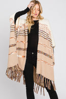 MS0324 Hazel Striped Fringe Ruana - MiMi Wholesale