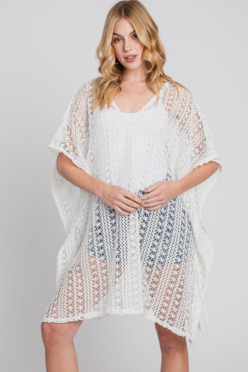 MS0342 Mia Crochet Cover Up Poncho - MiMi Wholesale