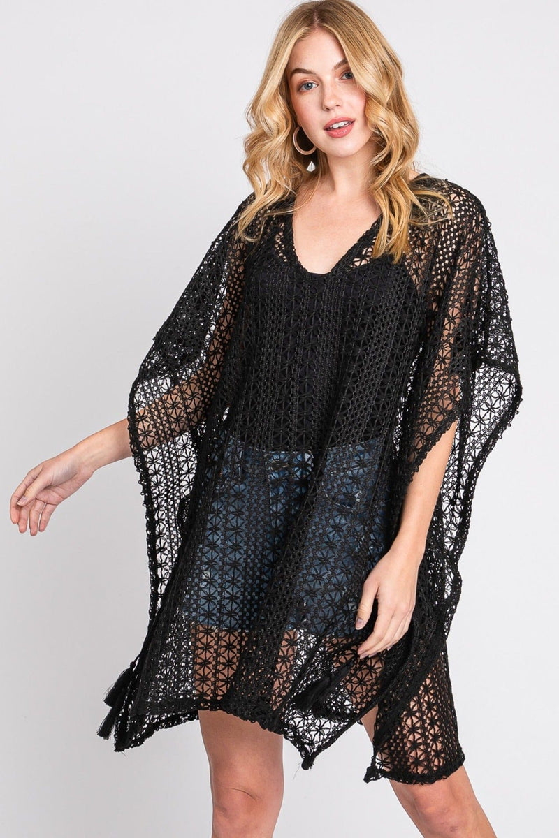 MS0342 Mia Crochet Cover Up Poncho - MiMi Wholesale