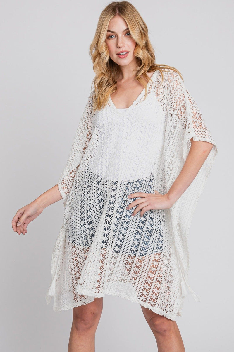 MS0342 Mia Crochet Cover Up Poncho - MiMi Wholesale