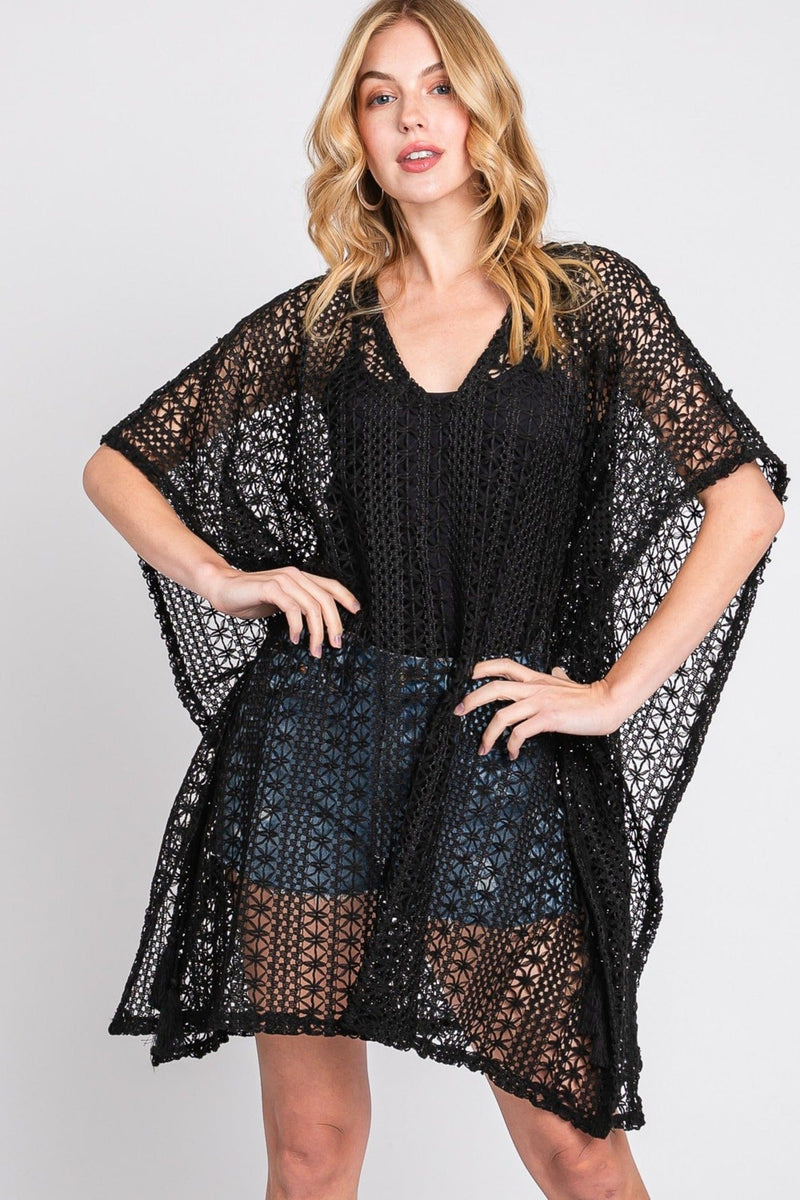 MS0342 Mia Crochet Cover Up Poncho - MiMi Wholesale