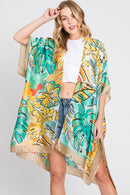 MS0346 Mila Watercolor Tropical Leaves Kimono - MiMi Wholesale