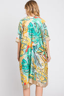 MS0346 Mila Watercolor Tropical Leaves Kimono - MiMi Wholesale