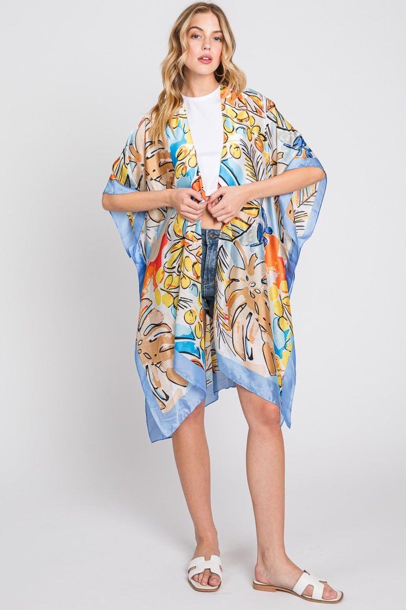 MS0346 Mila Watercolor Tropical Leaves Kimono - MiMi Wholesale