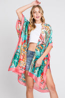 MS0346 Mila Watercolor Tropical Leaves Kimono - MiMi Wholesale