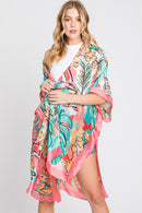 MS0346 Mila Watercolor Tropical Leaves Kimono - MiMi Wholesale