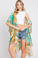 MS0346 Mila Watercolor Tropical Leaves Kimono - MiMi Wholesale