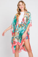 MS0346 Mila Watercolor Tropical Leaves Kimono - MiMi Wholesale