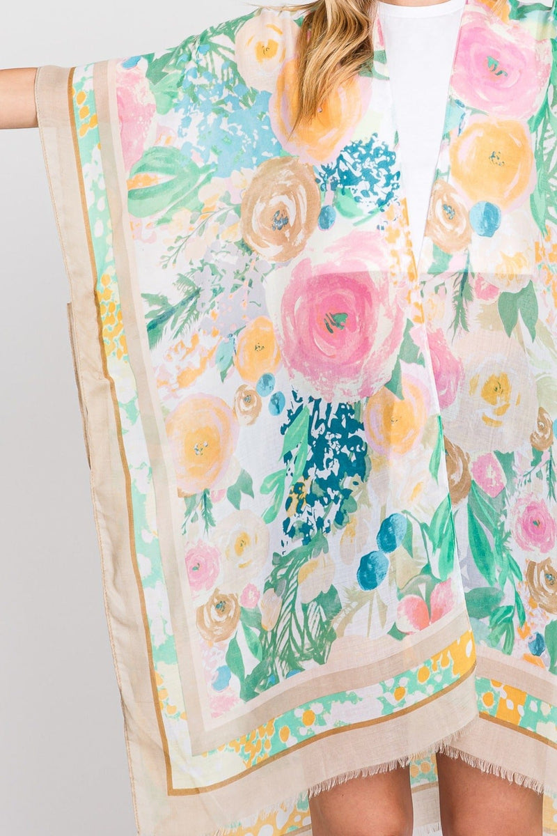 MS0348 Luna Watercolor Flower Garden Kimono - MiMi Wholesale
