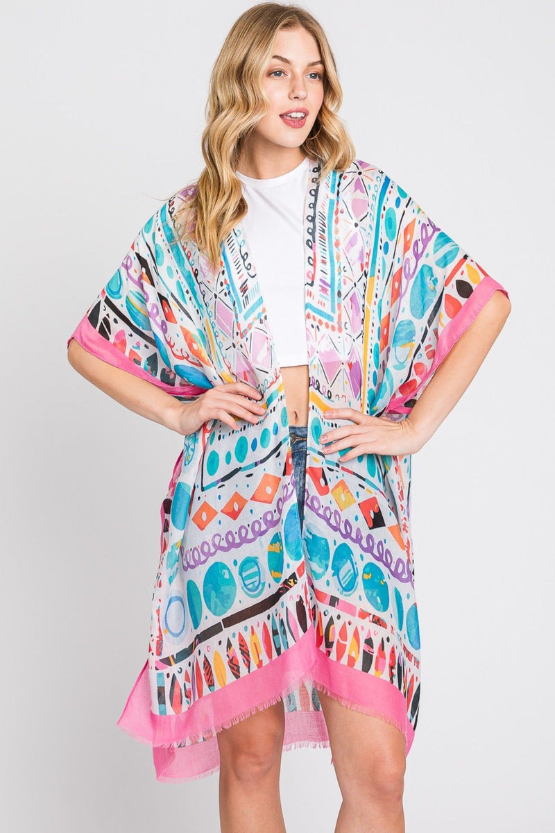 MS0350 Boho Geometric Print Kimono - MiMi Wholesale