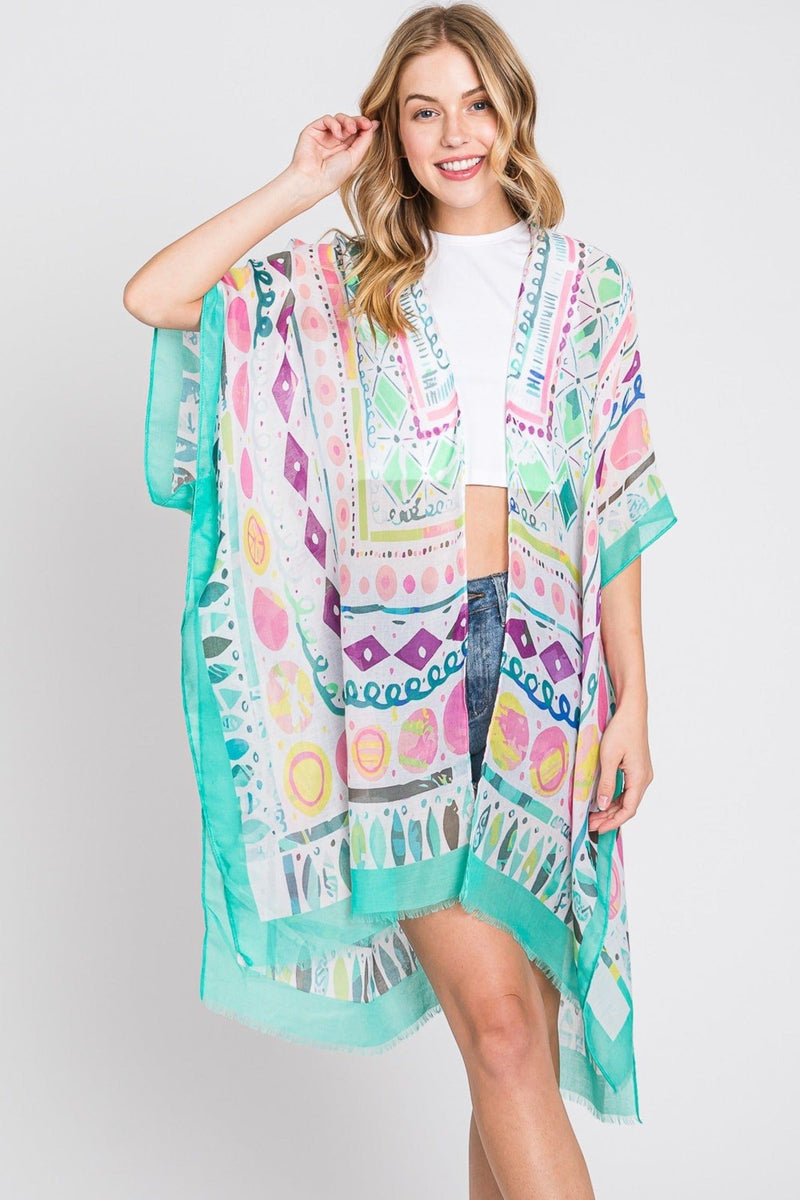 MS0350 Boho Geometric Print Kimono - MiMi Wholesale