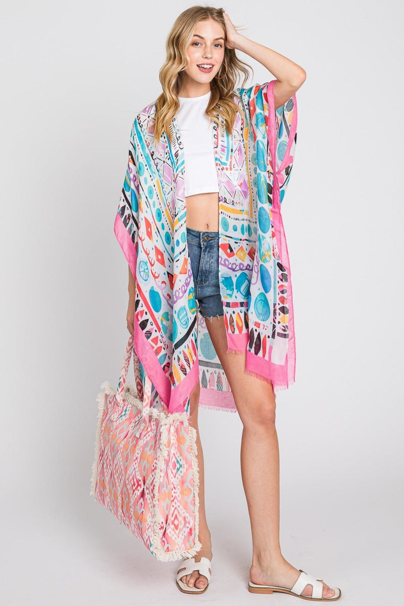 MS0350 Boho Geometric Print Kimono - MiMi Wholesale