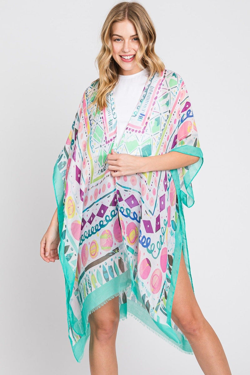 MS0350 Boho Geometric Print Kimono - MiMi Wholesale