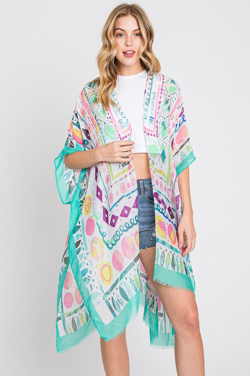 MS0350 Boho Geometric Print Kimono - MiMi Wholesale