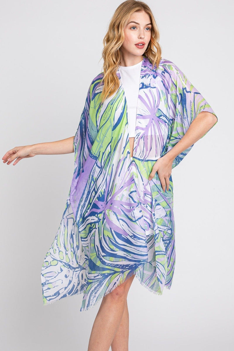 MS0351 Kinsley Tropical Leaves Kimono - MiMi Wholesale