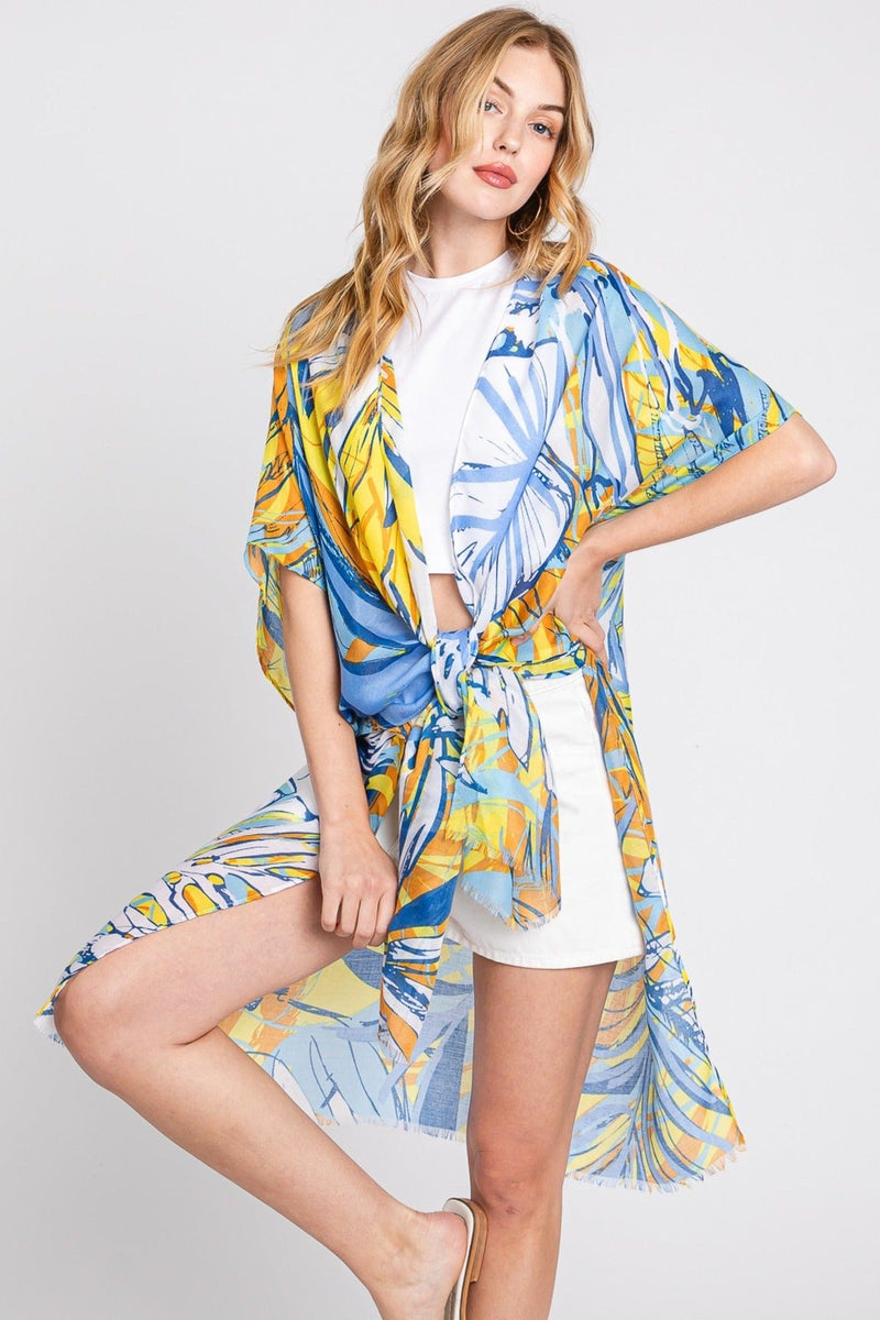 MS0351 Kinsley Tropical Leaves Kimono - MiMi Wholesale