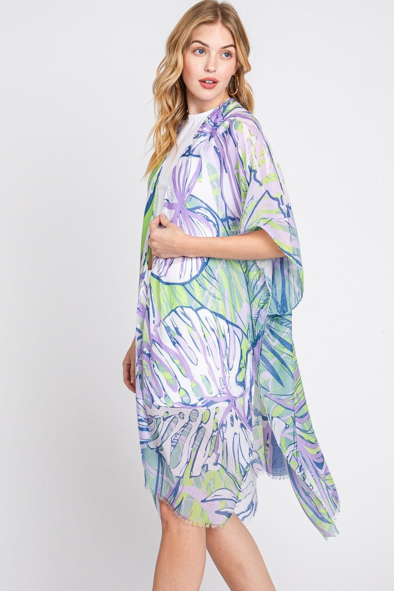 MS0351 Kinsley Tropical Leaves Kimono - MiMi Wholesale