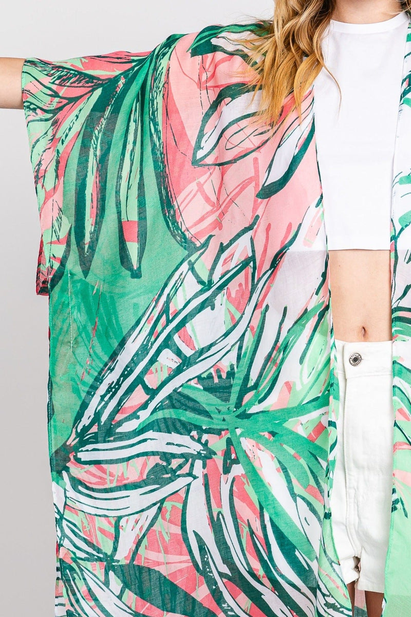 MS0351 Kinsley Tropical Leaves Kimono - MiMi Wholesale