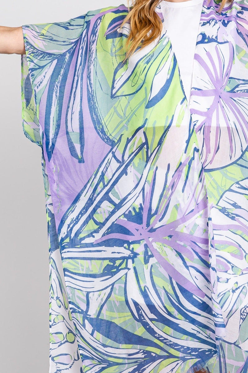 MS0351 Kinsley Tropical Leaves Kimono - MiMi Wholesale