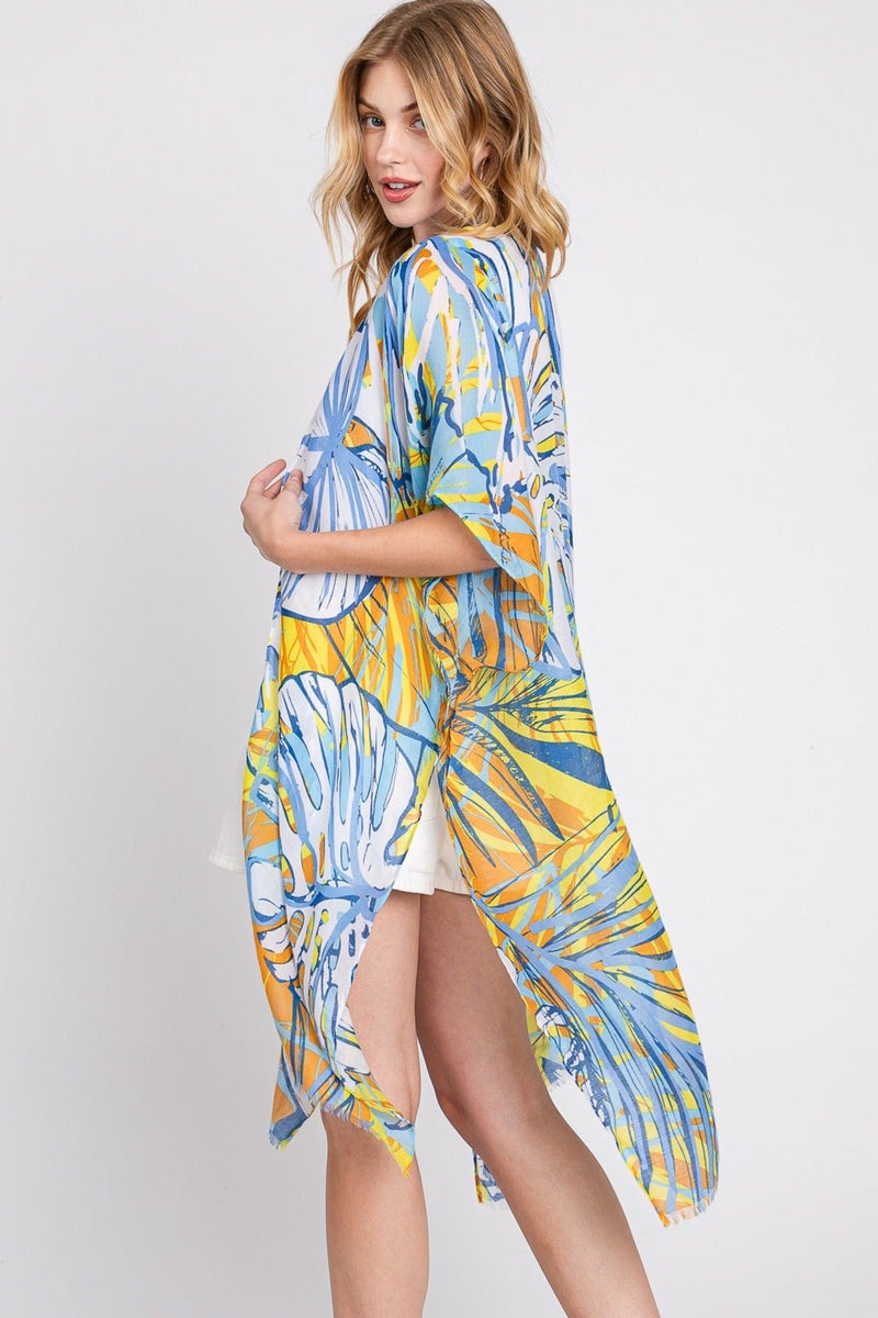 MS0351 Kinsley Tropical Leaves Kimono - MiMi Wholesale