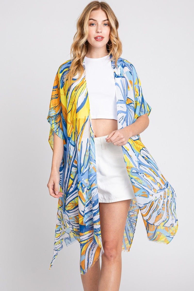 MS0351 Kinsley Tropical Leaves Kimono - MiMi Wholesale