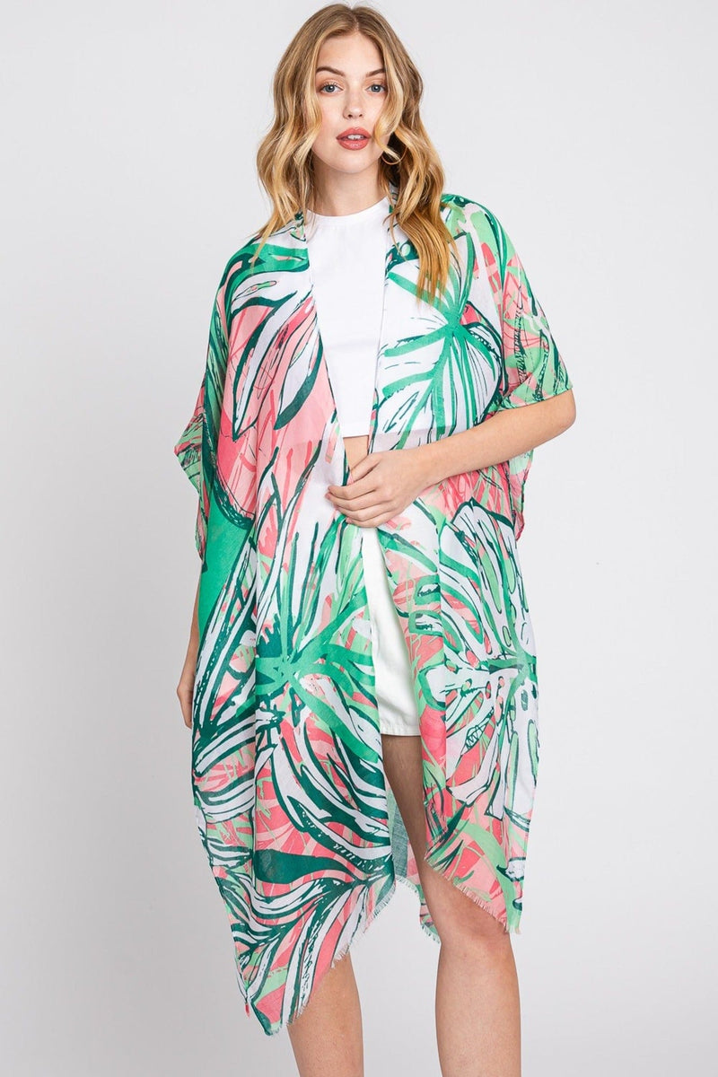 MS0351 Kinsley Tropical Leaves Kimono - MiMi Wholesale