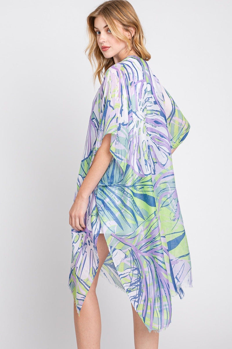 MS0351 Kinsley Tropical Leaves Kimono - MiMi Wholesale