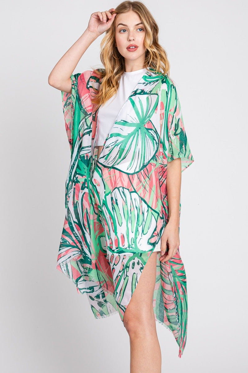 MS0351 Kinsley Tropical Leaves Kimono - MiMi Wholesale