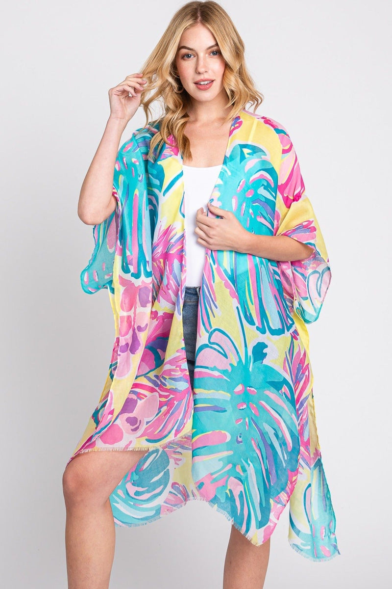 MS0352 Kennedy Tropical Leaves Kimono - MiMi Wholesale