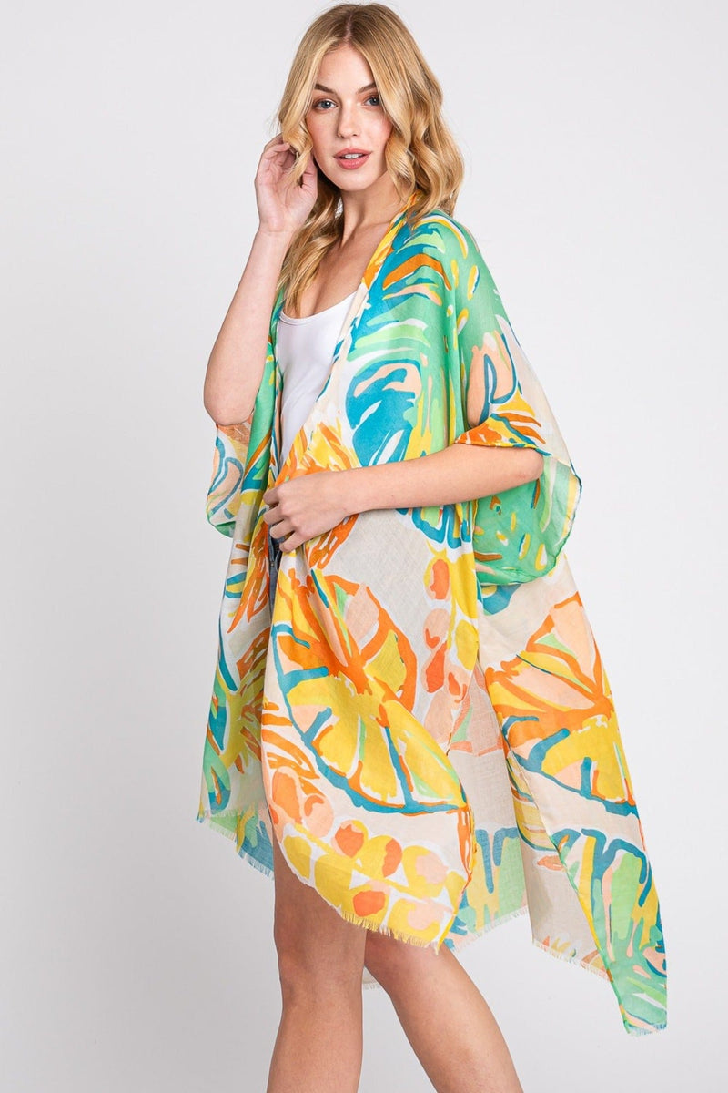 MS0352 Kennedy Tropical Leaves Kimono - MiMi Wholesale