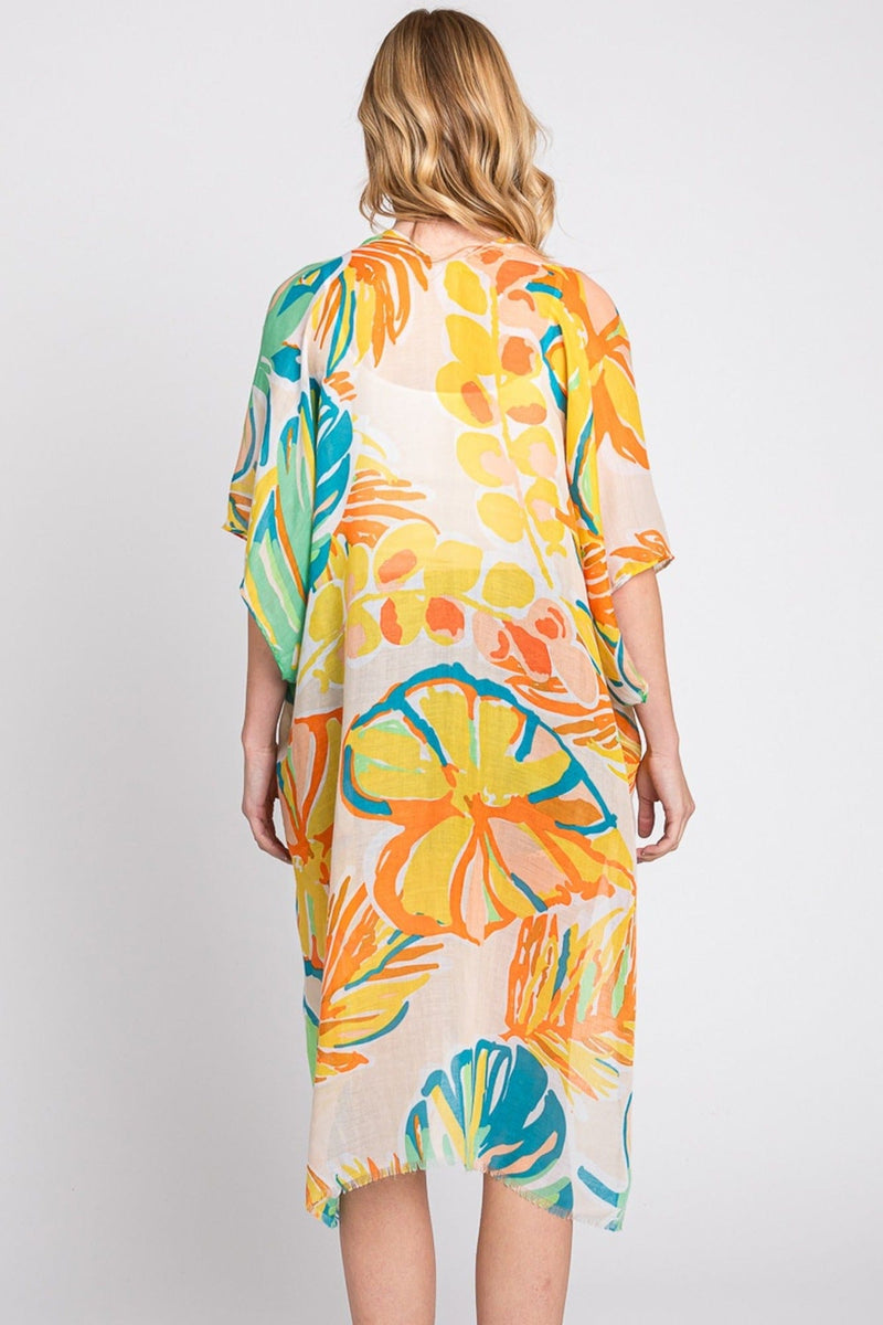 MS0352 Kennedy Tropical Leaves Kimono - MiMi Wholesale