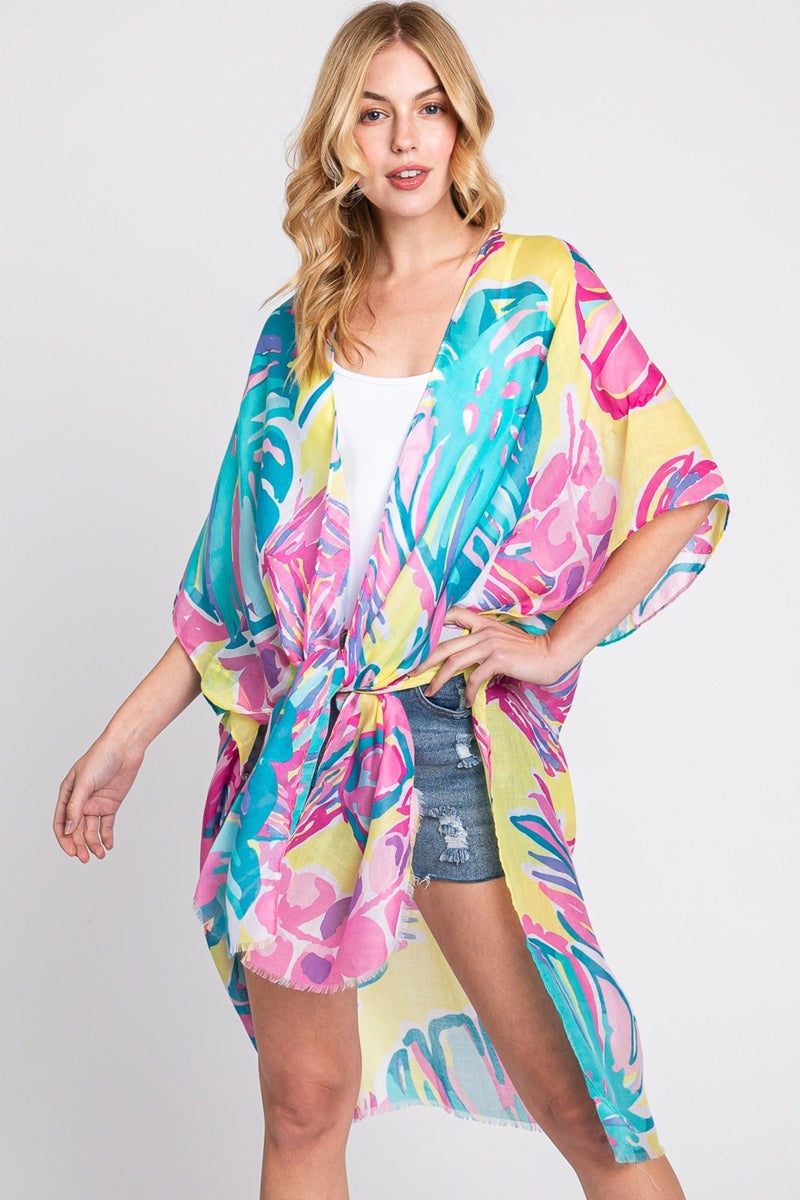 MS0352 Kennedy Tropical Leaves Kimono - MiMi Wholesale