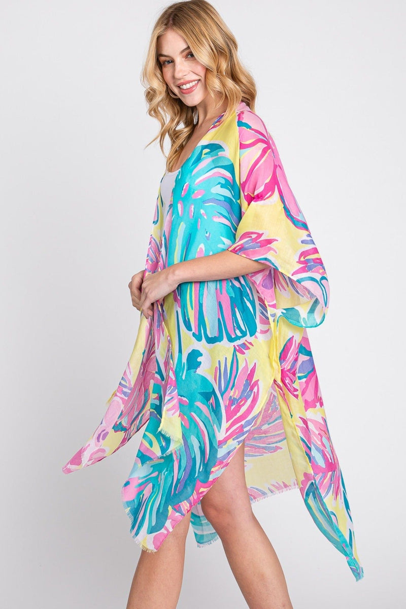 MS0352 Kennedy Tropical Leaves Kimono - MiMi Wholesale