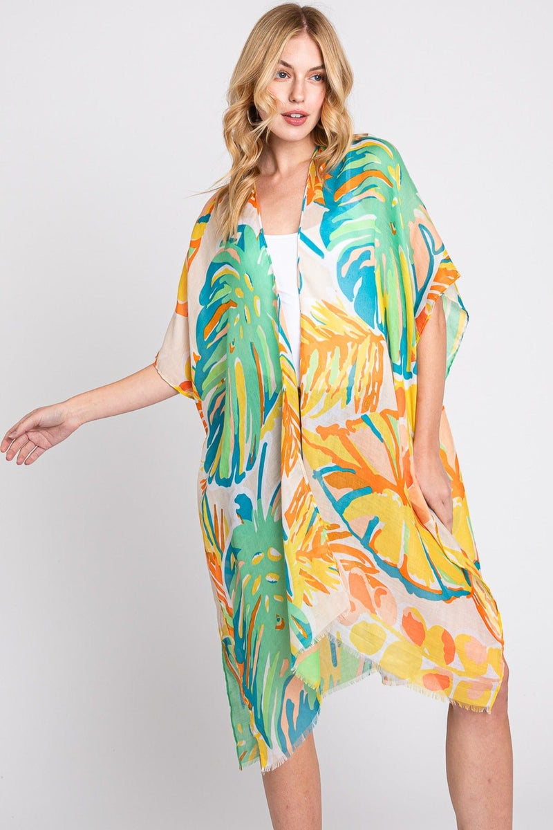 MS0352 Kennedy Tropical Leaves Kimono - MiMi Wholesale