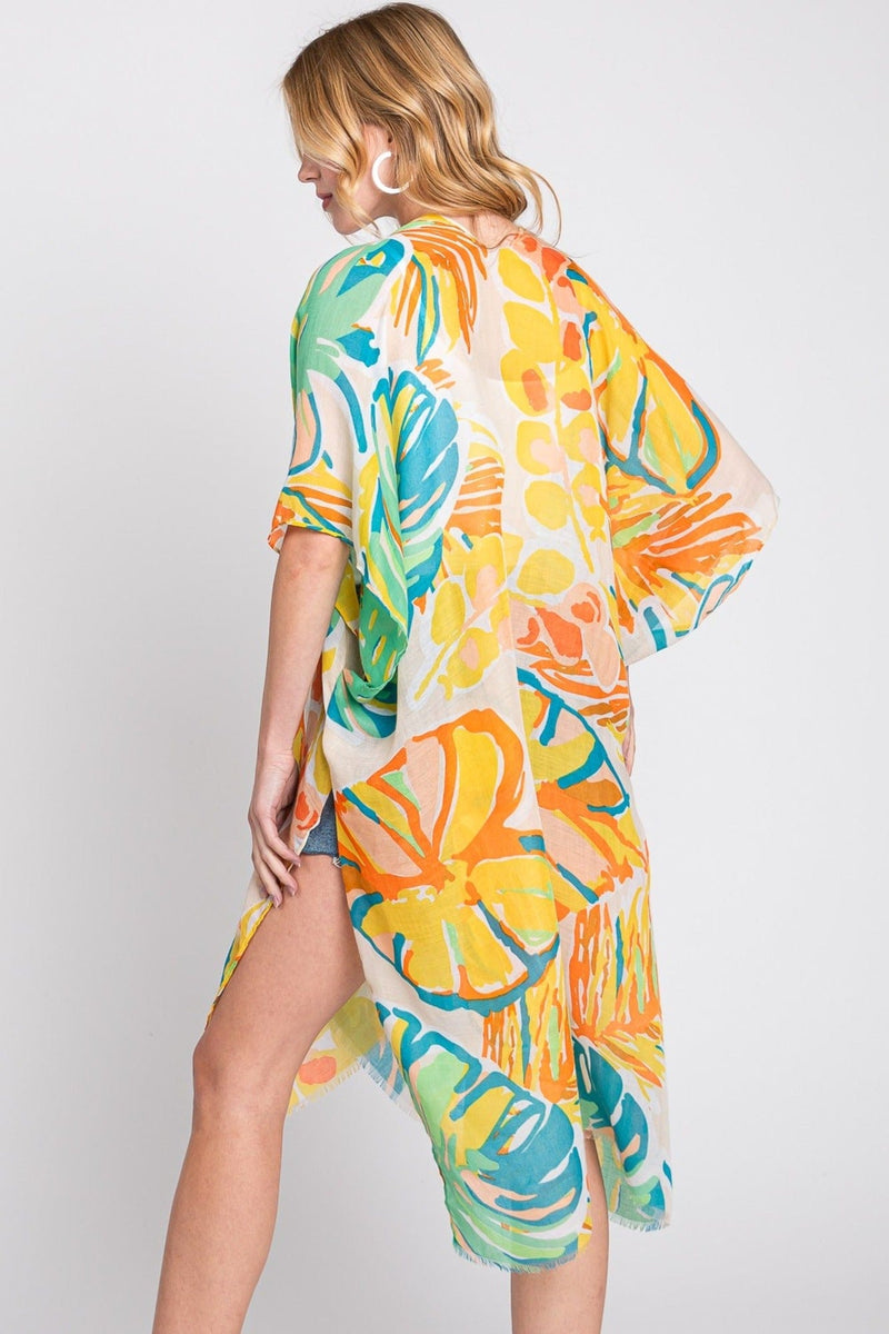 MS0352 Kennedy Tropical Leaves Kimono - MiMi Wholesale