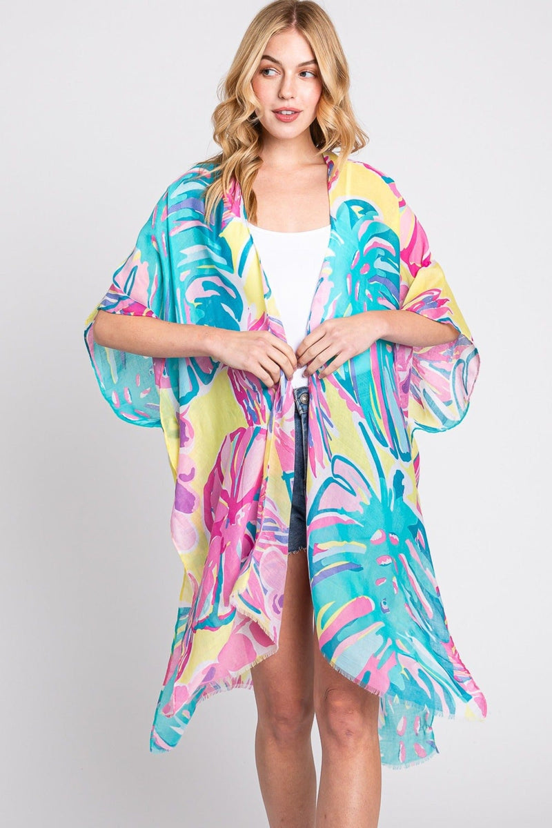 MS0352 Kennedy Tropical Leaves Kimono - MiMi Wholesale