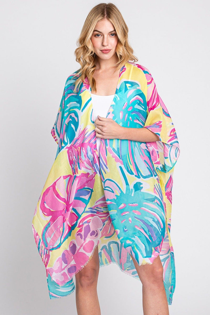 MS0352 Kennedy Tropical Leaves Kimono - MiMi Wholesale